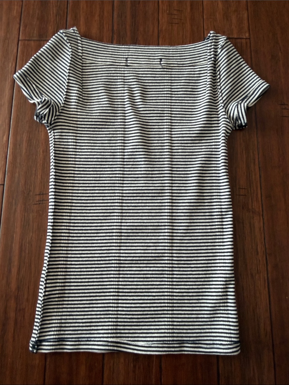 Women’s Black & White Striped Short Sleeve Scoop Top - Picture 2 of 4